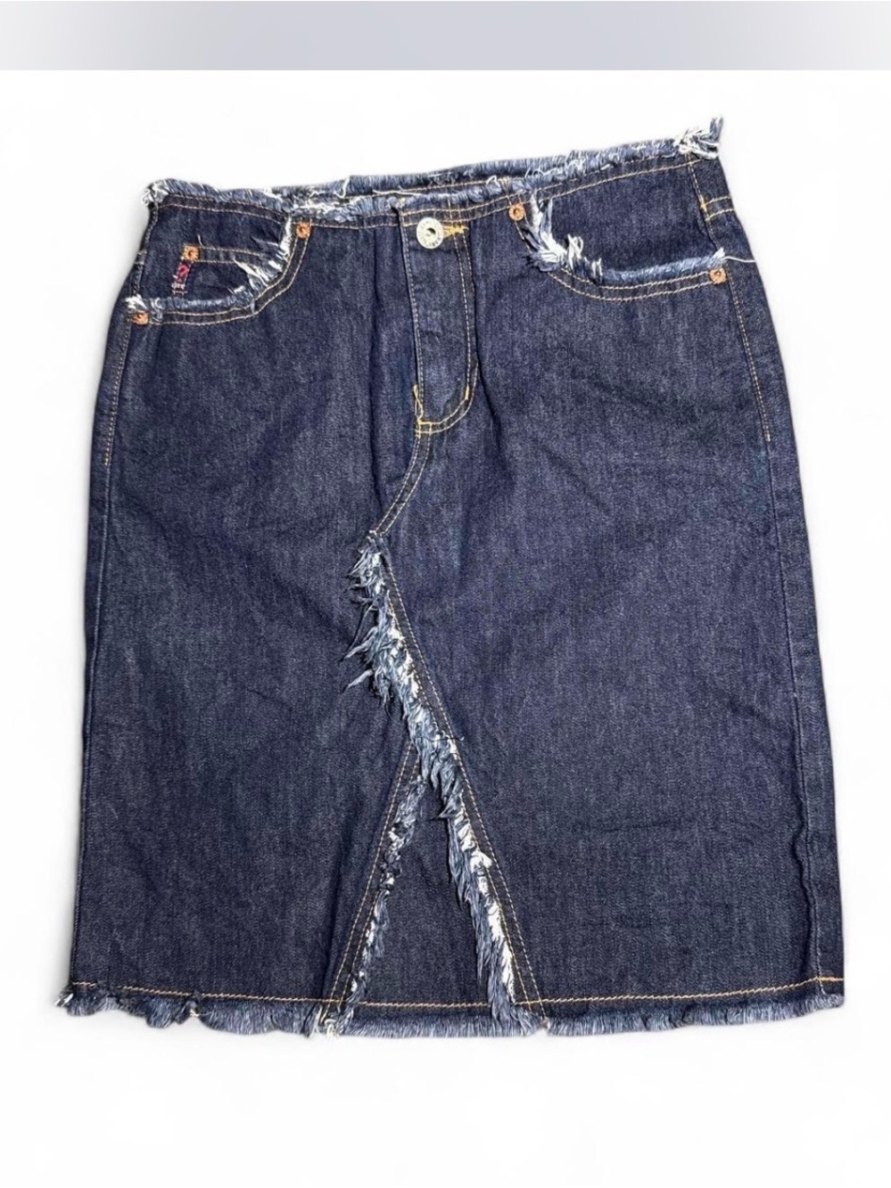 Guess Dark Blue Denim Frayed Skirt